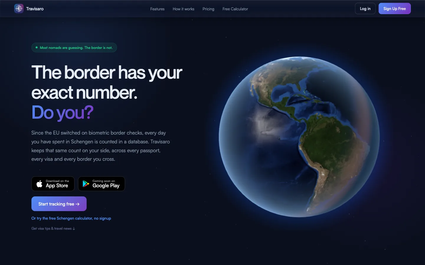 Travisaro website: headline beside a glowing globe