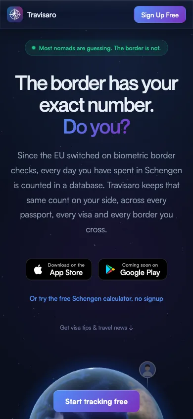 Travisaro website on a phone